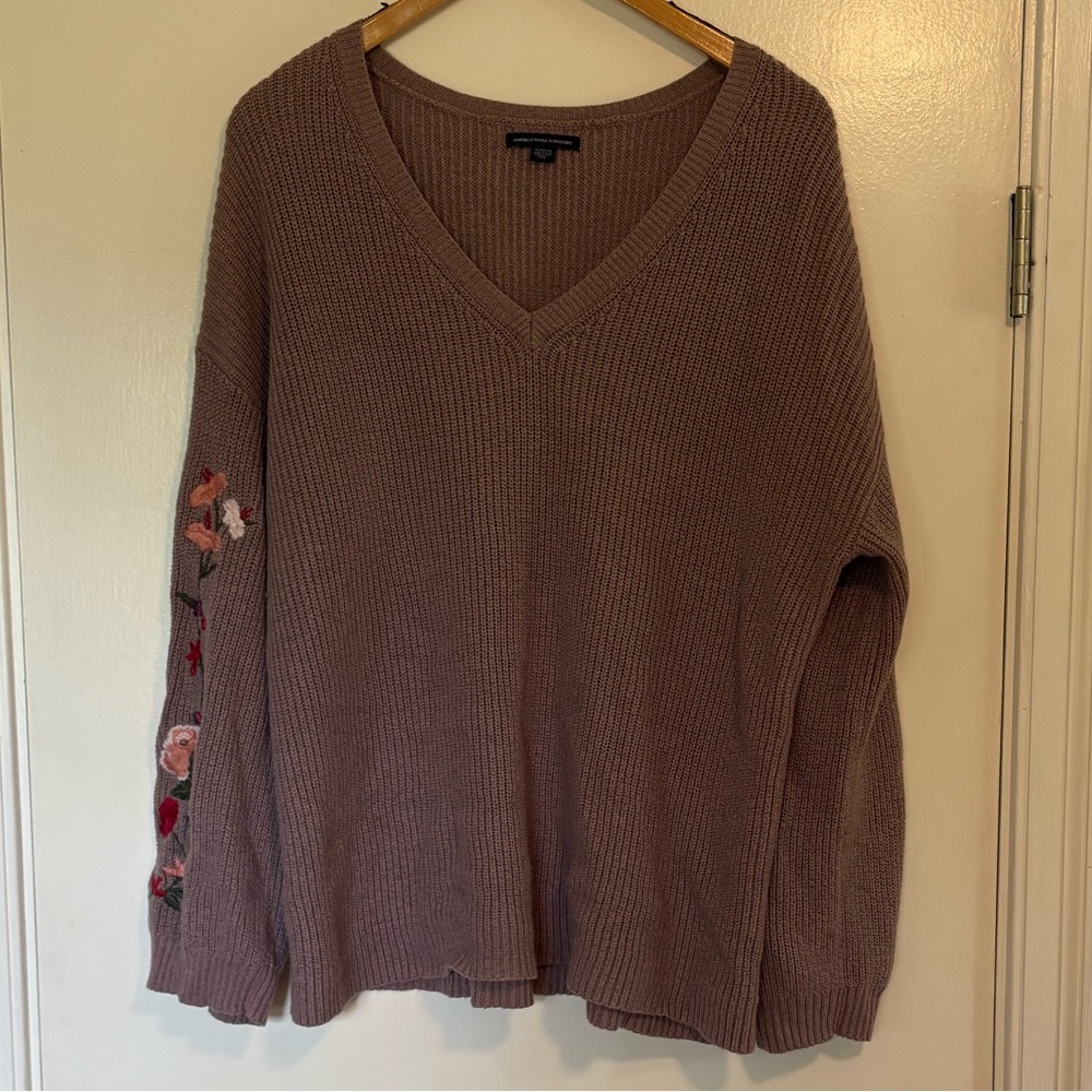 Embroidered Ribbed Knit Sweater